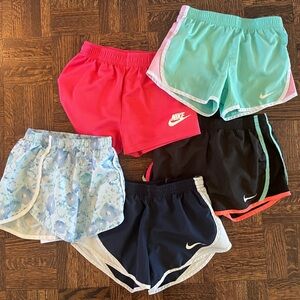 Nike Kids' Athletic Shorts Lot of 5 - Pink, Mint, Navy, Floral, Black Size 6-7